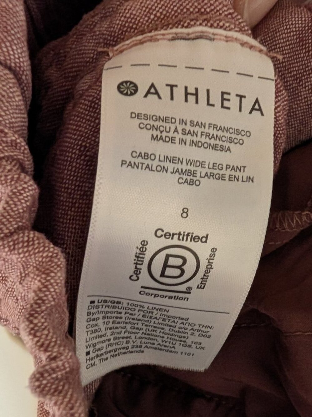 Athleta Cabo 00% Linen Pull on Wide Leg Pants Sz 8 Mauve Pink - Picture 3 of 6